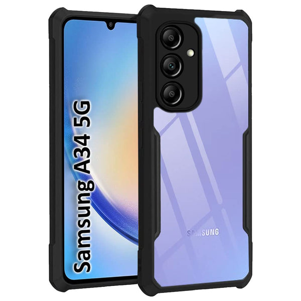 Mobielectro Camera Bump Protection | Slim Stylish 360 Protection Design |Crystal Clear | Shockproof Eagle Back Cover for Samsung A34 5G - Black