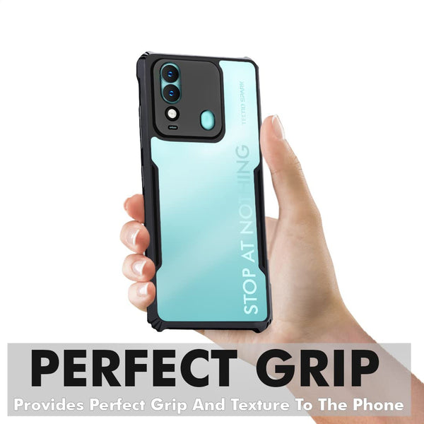 Mobielectro Camera Bump Protection | Slim Stylish 360 Protection Design |Crystal Clear | Shockproof Eagle Back Cover for Tecno Spark 8 - Black