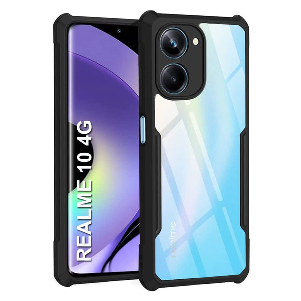 Mobielectro Camera Bump Protection | Slim Stylish 360 Protection Design |Crystal Clear | Shockproof Eagle Back Cover for Realme 10 4G - Black
