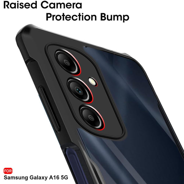 Mobielectro Camera Bump Protection | Slim Stylish 360 Protection Design |Crystal Clear | Shockproof Eagle Back Cover for Samsung A16 - Black
