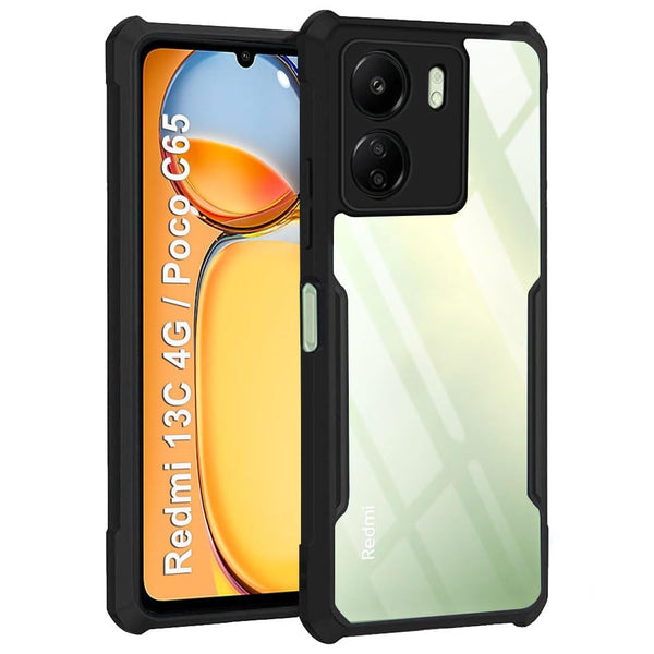Mobielectro Camera Bump Protection | Slim Stylish 360 Protection Design |Crystal Clear | Shockproof Eagle Back Cover for RedMi 13C 4G|POCO C65 - Black