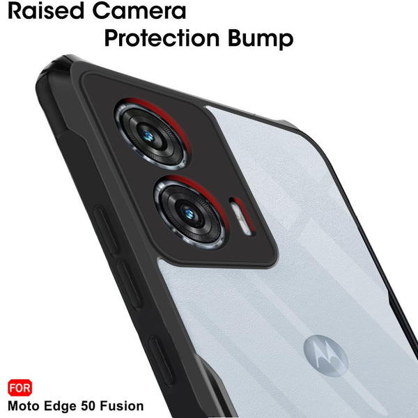 Mobielectro Camera Bump Protection | Slim Stylish 360 Protection Design |Crystal Clear | Shockproof Eagle Back Cover for Moto Edge 50 Fusion - Black