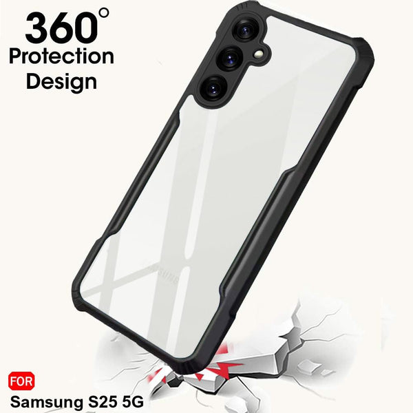 Mobielectro Camera Bump Protection | Slim Stylish 360 Protection Design |Crystal Clear | Shockproof Eagle Back Cover for Samsung S25 - Black