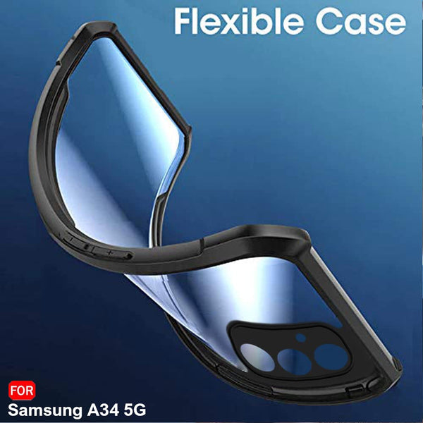 Mobielectro Camera Bump Protection | Slim Stylish 360 Protection Design |Crystal Clear | Shockproof Eagle Back Cover for Samsung A34 5G - Black