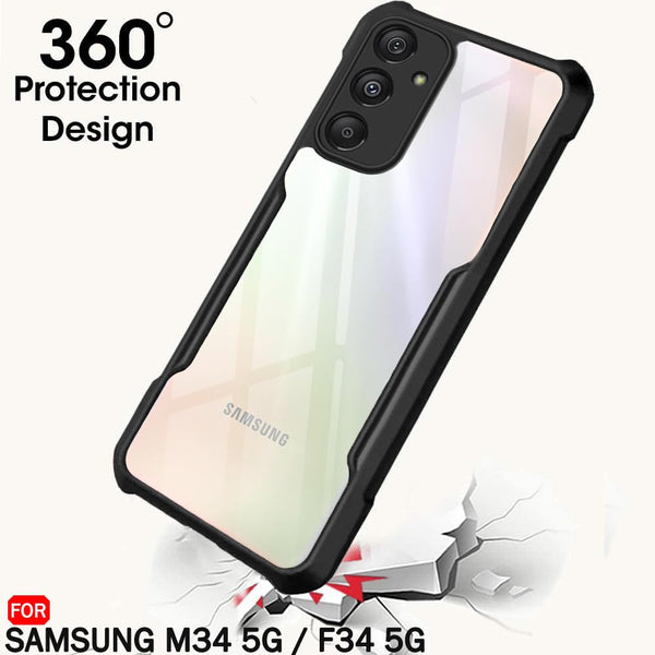 Mobielectro Camera Bump Protection | Slim Stylish 360 Protection Design |Crystal Clear | Shockproof Eagle Back Cover for Samsung M34 5G | F34 5G - Black