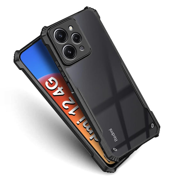 Mobielectro Camera Bump Protection | Slim Stylish 360 Protection Design |Crystal Clear | Shockproof Eagle Back Cover for RedMi 12 4G - Black