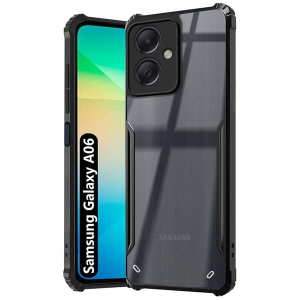Mobielectro Camera Bump Protection | Slim Stylish 360 Protection Design |Crystal Clear | Shockproof Eagle Back Cover for Samsung A06 - Black