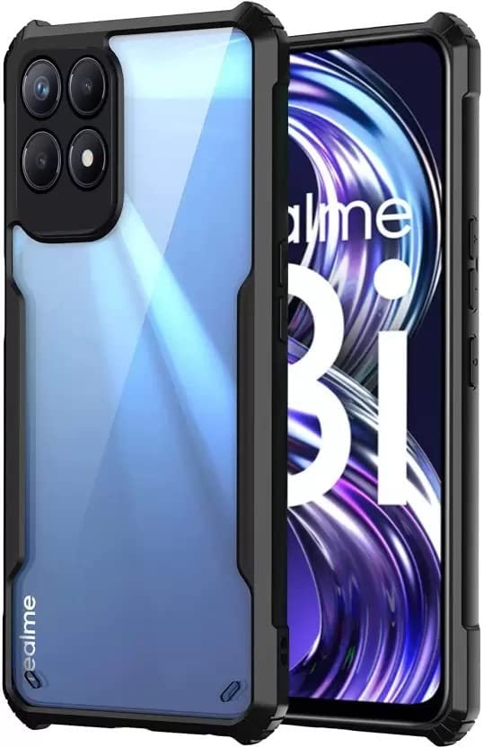 Mobielectro Camera Bump Protection | Slim Stylish 360 Protection Design |Crystal Clear | Shockproof Eagle Back Cover for Realme 8I - Black