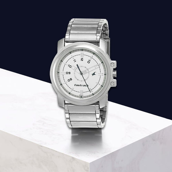 Quartz Analog Silver Dial Silver Stainless Steel Strap Watch for Men