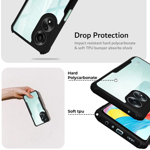 Mobielectro Camera Bump Protection | Slim Stylish 360 Protection Design |Crystal Clear | Shockproof Eagle Back Cover for Oppo A58 4G - Black