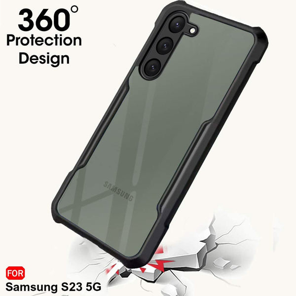 Mobielectro Camera Bump Protection | Slim Stylish 360 Protection Design |Crystal Clear | Shockproof Eagle Back Cover for Samsung S23 - Black