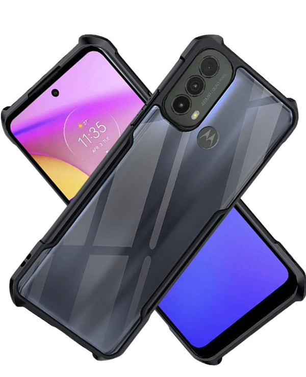 Mobielectro Camera Bump Protection | Slim Stylish 360 Protection Design |Crystal Clear | Shockproof Eagle Back Cover for Moto E30 | Moto E40 - Black