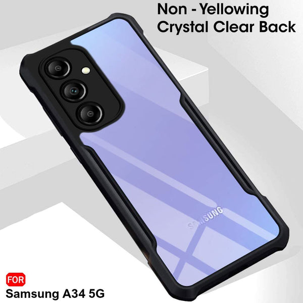 Mobielectro Camera Bump Protection | Slim Stylish 360 Protection Design |Crystal Clear | Shockproof Eagle Back Cover for Samsung A34 5G - Black