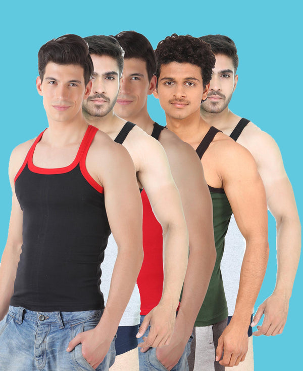 T.T. Men Solid Pack Of 5 Gym VestAssorted
