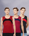 T.T. Men Designer Gym VestPack Of 3 Black-Red-Red-Black-Maroon-Navy