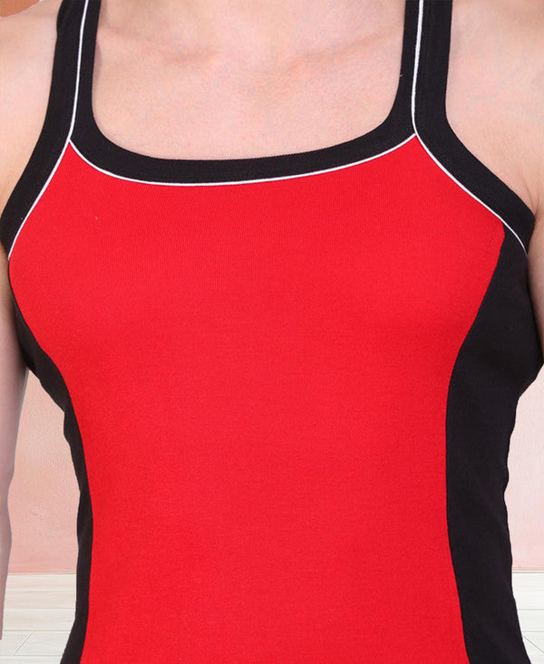 T.T. Men DesignerGym Vest Pack Of 2 Red-Black -Black-Red