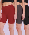 T.T. Women 100% Cotton Multipurpose Shorts Pack Of 3 Maroon Brown Black