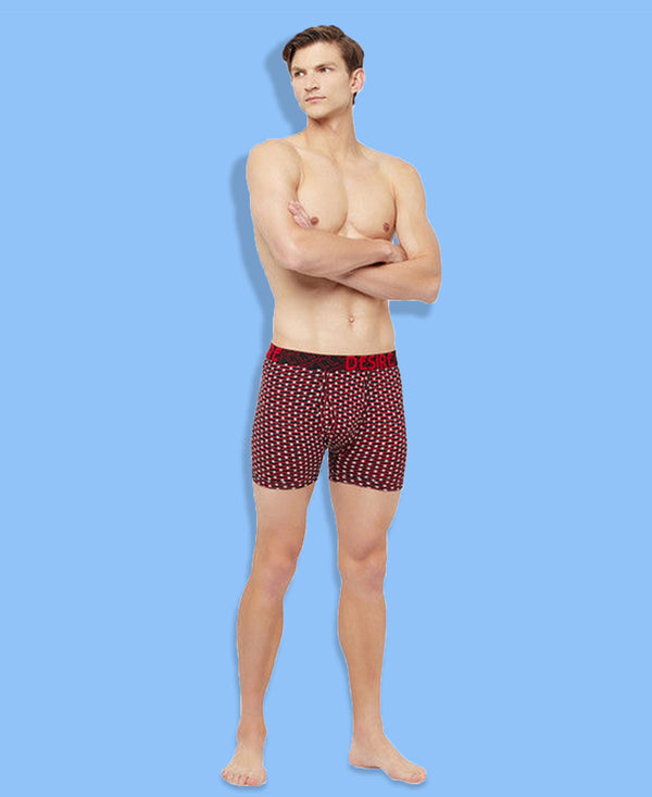 T.T. Mens Desire Printed Long Top Elastic TrunkPack Of 3 Black-Anthra-Red