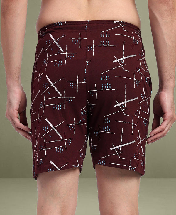 T.T. Men Regular Fit Cotton Polyster Printed Short With Zip Pocket Pack Of 1-Maroon