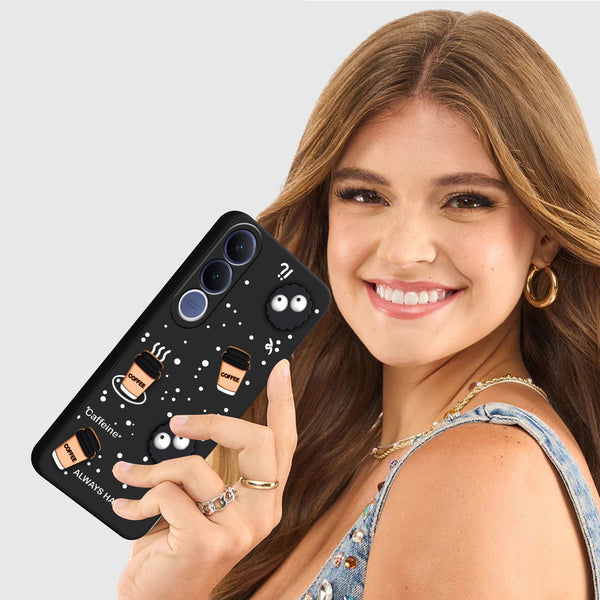 Mobielectro Cute Fun Cartoon 3DBear Coffee Case for Vivo V70 FE - Black