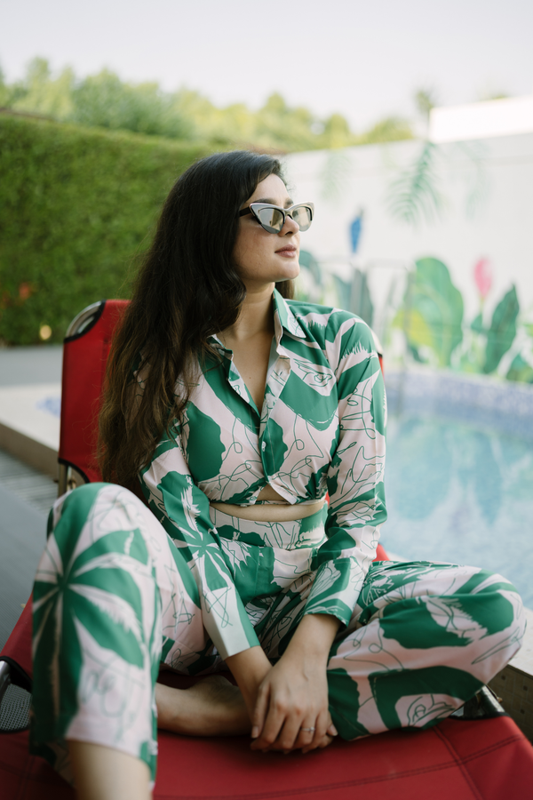 Garden Party Green Tropical Print Co Ord Set (Combo)