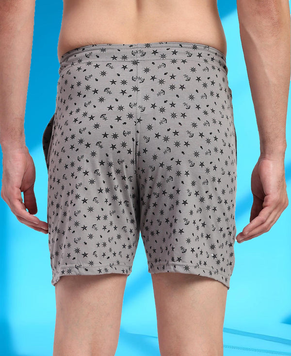 T.T. Men Regular Fit Cotton Polyster Printed Short With Zip Pocket Pack Of 1-Grey Anchor