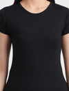 T.T. Women Solid Regular Fit Poly Round Neck Tshirts -Black