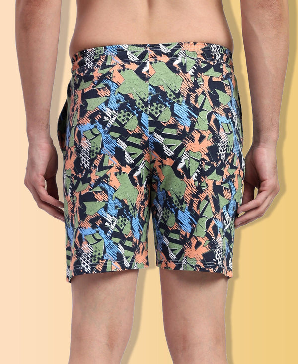 T.T. Men Regular Fit Cotton Polyster Printed Short With Zip Pocket Pack Of 1-Green