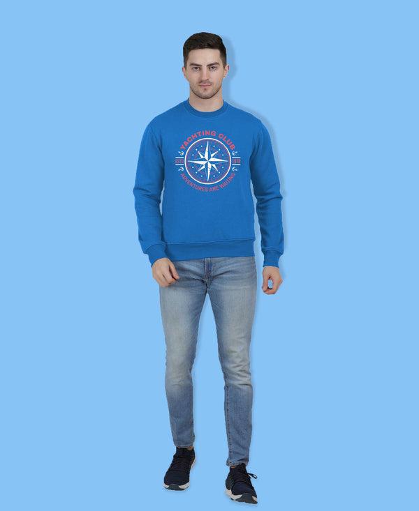 Hiflyers Men|Regular Fit|Chest Printed Cotton Fleece|Soft Stylish Casual Winter Wear Sweatshirt|Blue-P4