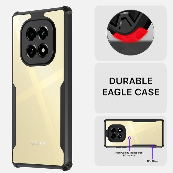 Mobielectro Camera Bump Protection | Slim Stylish 360 Protection Design |Crystal Clear | Shockproof Eagle Back Cover for Realme C63 5G - Black