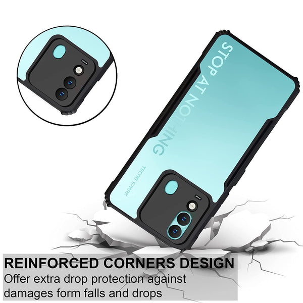 Mobielectro Camera Bump Protection | Slim Stylish 360 Protection Design |Crystal Clear | Shockproof Eagle Back Cover for Tecno Spark 8 - Black