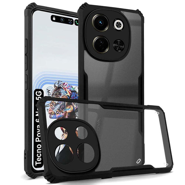Mobielectro Camera Bump Protection | Slim Stylish 360 Protection Design |Crystal Clear | Shockproof Eagle Back Cover for Tecno Pova 6 NEO 5G - Black