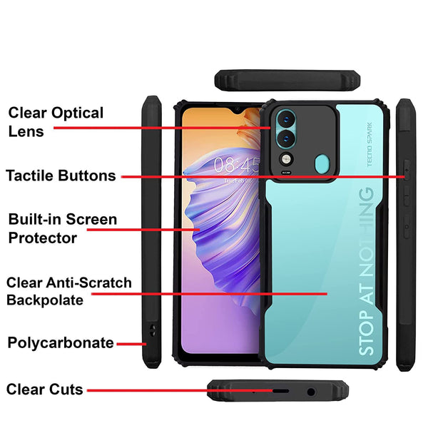 Mobielectro Camera Bump Protection | Slim Stylish 360 Protection Design |Crystal Clear | Shockproof Eagle Back Cover for Tecno Spark 8 - Black