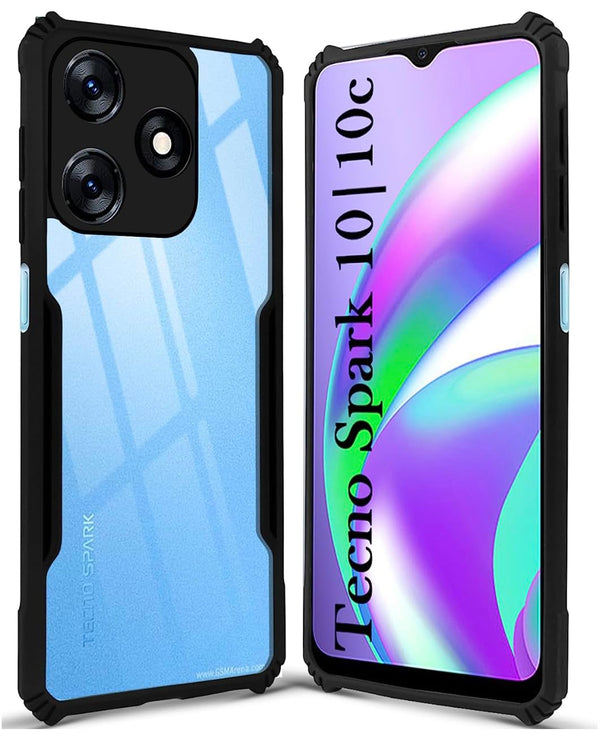 Mobielectro Camera Bump Protection | Slim Stylish 360 Protection Design |Crystal Clear | Shockproof Eagle Back Cover for Tecno Spark 10C - Black