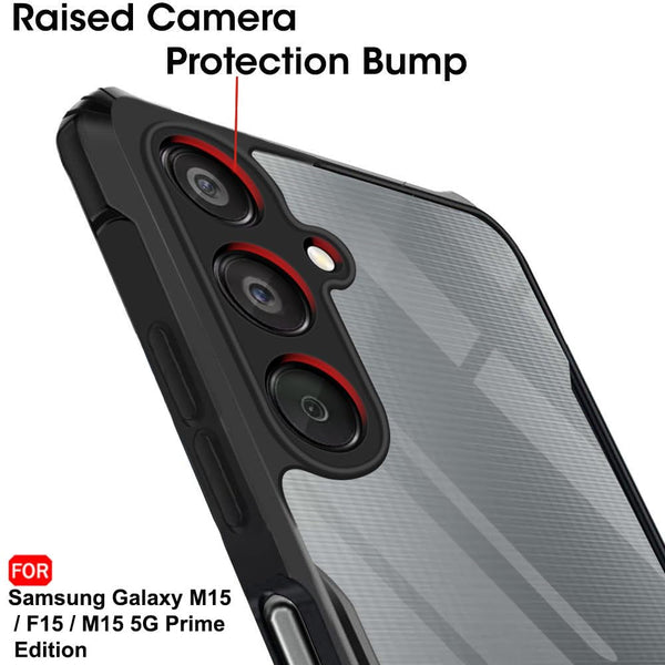 Mobielectro Camera Bump Protection | Slim Stylish 360 Protection Design |Crystal Clear | Shockproof Eagle Back Cover for Samsung F15||M15|M15 5G Prime Edition - Black