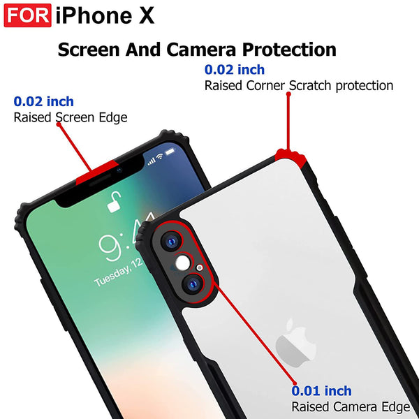 Mobielectro Camera Bump Protection | Slim Stylish 360 Protection Design |Crystal Clear | Shockproof Eagle Back Cover for iPhone X - Black