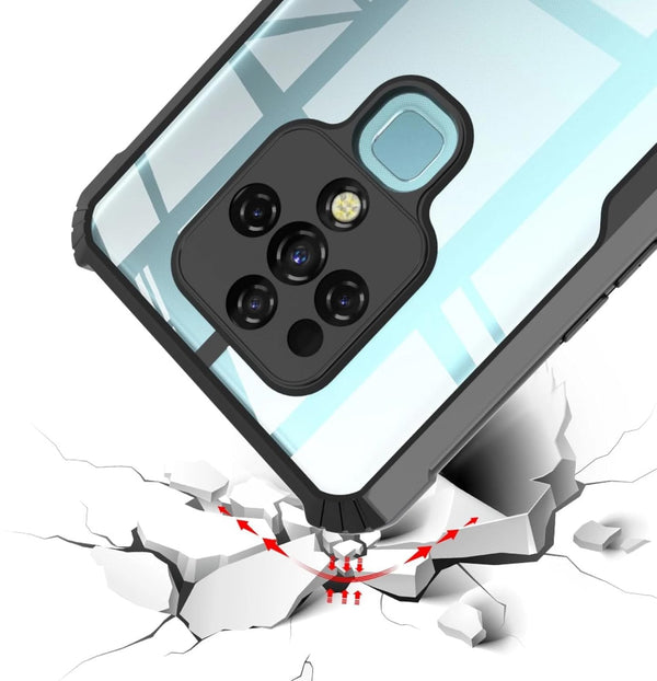 Mobielectro Camera Bump Protection | Slim Stylish 360 Protection Design |Crystal Clear | Shockproof Eagle Back Cover for Tecno Camon 16 - Black