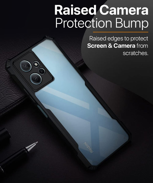 Mobielectro Camera Bump Protection | Slim Stylish 360 Protection Design |Crystal Clear | Shockproof Eagle Back Cover for Mi Note 12 4G - Black