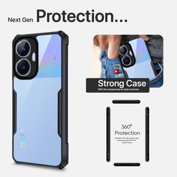 Mobielectro Camera Bump Protection | Slim Stylish 360 Protection Design |Crystal Clear | Shockproof Eagle Back Cover for Realme C55|N55 - Black