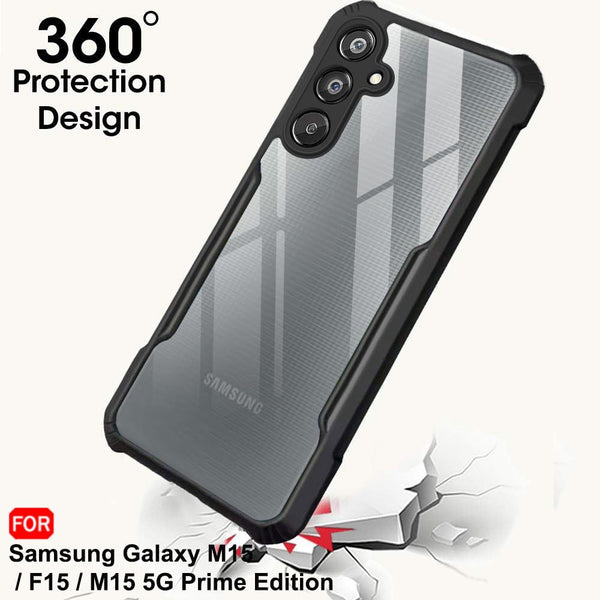 Mobielectro Camera Bump Protection | Slim Stylish 360 Protection Design |Crystal Clear | Shockproof Eagle Back Cover for Samsung F15||M15|M15 5G Prime Edition - Black