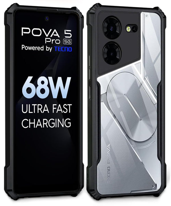 Mobielectro Camera Bump Protection | Slim Stylish 360 Protection Design |Crystal Clear | Shockproof Eagle Back Cover for Tecno Pova 5 Pro 5G - Black