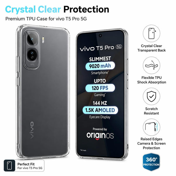 Mobielectro Clear Transparent Shockproof Scratch Resistant Protective Phone Case for Vivo T5 Pro 5G