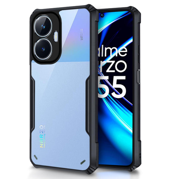Mobielectro Camera Bump Protection | Slim Stylish 360 Protection Design |Crystal Clear | Shockproof Eagle Back Cover for Realme C55|N55 - Black