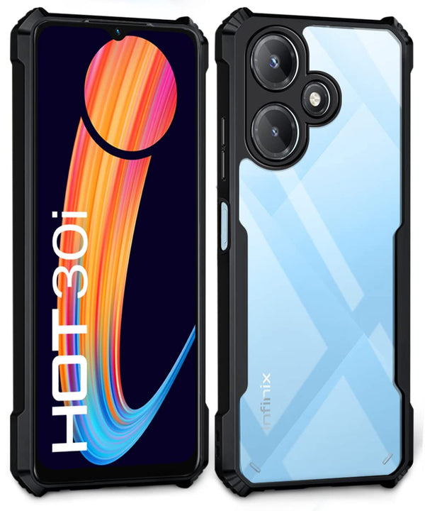 Mobielectro Camera Bump Protection | Slim Stylish 360 Protection Design |Crystal Clear | Shockproof Eagle Back Cover for Infinix Hot 30i - Black