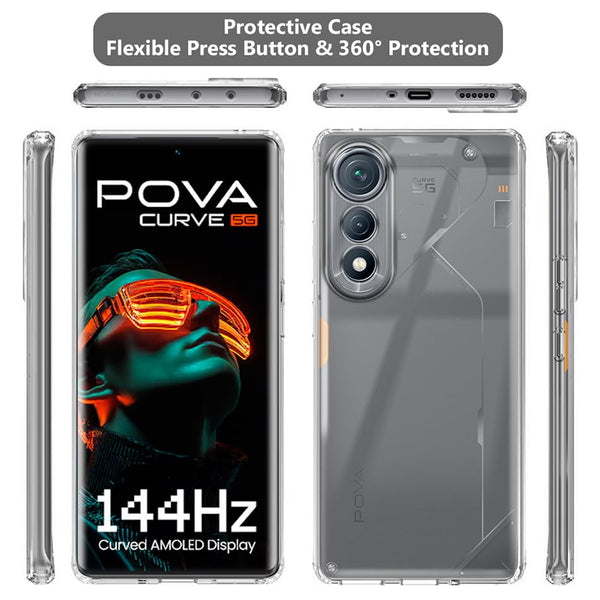 Mobielectro Clear Transparent Shockproof Scratch Resistant Protective Phone Case for Tecno Pova Curve 5G