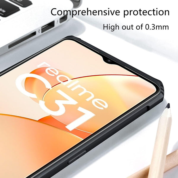 Mobielectro Camera Bump Protection | Slim Stylish 360 Protection Design |Crystal Clear | Shockproof Eagle Back Cover for Realme C31 - Black