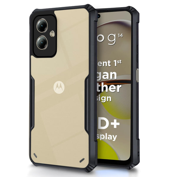Mobielectro Camera Bump Protection | Slim Stylish 360 Protection Design |Crystal Clear | Shockproof Eagle Back Cover for Moto G14 - Black