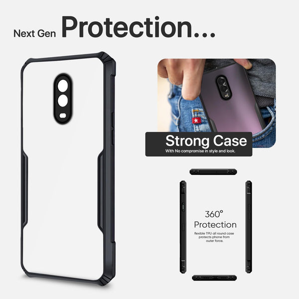 Mobielectro Camera Bump Protection | Slim Stylish 360 Protection Design |Crystal Clear | Shockproof Eagle Back Cover for OnePlus 7 | OnePlus 6T - Black
