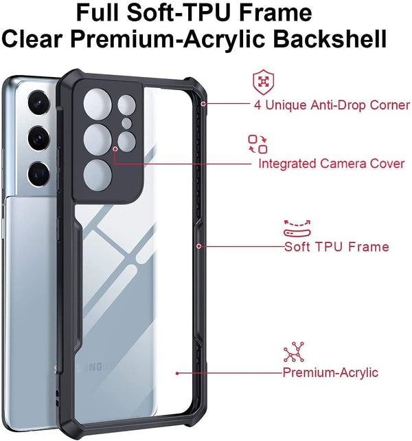 Mobielectro Camera Bump Protection | Slim Stylish 360 Protection Design |Crystal Clear | Shockproof Eagle Back Cover for Samsung S21 ULTRA- Black