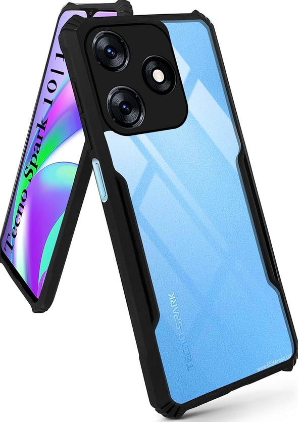 Mobielectro Camera Bump Protection | Slim Stylish 360 Protection Design |Crystal Clear | Shockproof Eagle Back Cover for Tecno Spark 10C - Black